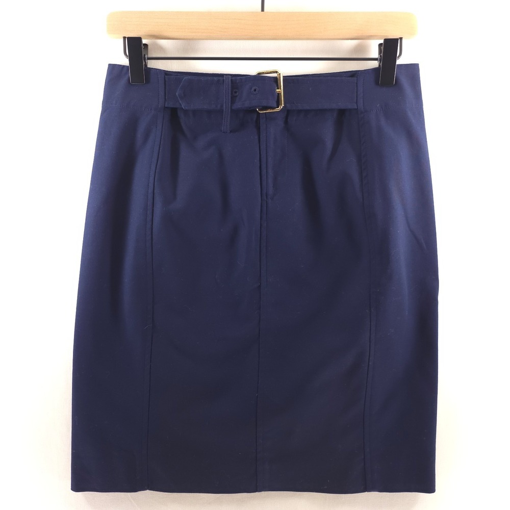 Lauren Ralph Lauren Women Skirt Pencil 2P Navy Blue Belted Cotton Blend